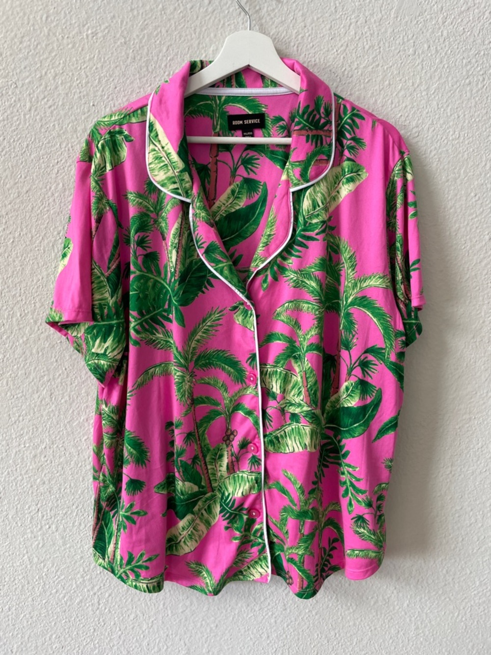 Room Service Pink & Green Palm Tree Print Pajama Set Size XXL - Picture 8 of 13